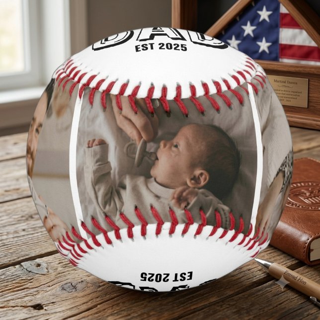 Dad Established 3 Photo Gift Father Keepsake Baseball (Creator Uploaded)