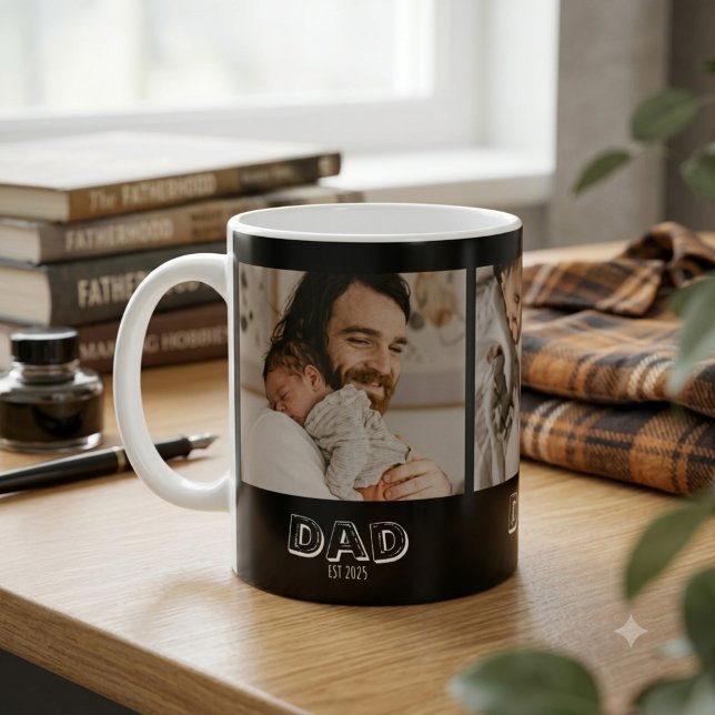 Dad Established 3 Photo Gift Father Keepsake Coffee Mug (Creator Uploaded)