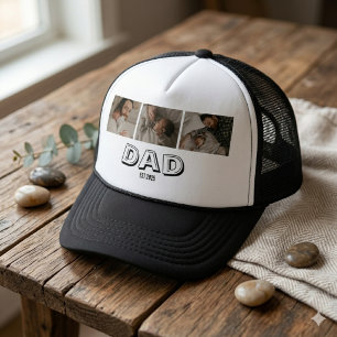 Dad Established 3 Photo Gift Father Keepsake Trucker Hat