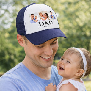 Dad Established Black 3 Photo Trucker Hat