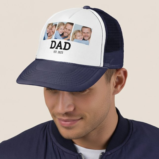 Dad Established Black 3 Photo Trucker Hat (Creator Uploaded)