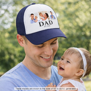 Dad Established Black 3 Photo Trucker Hat