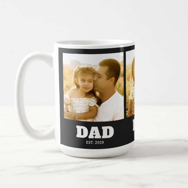 Dad Established Black Bold 3 Photo Coffee Mug (Left)