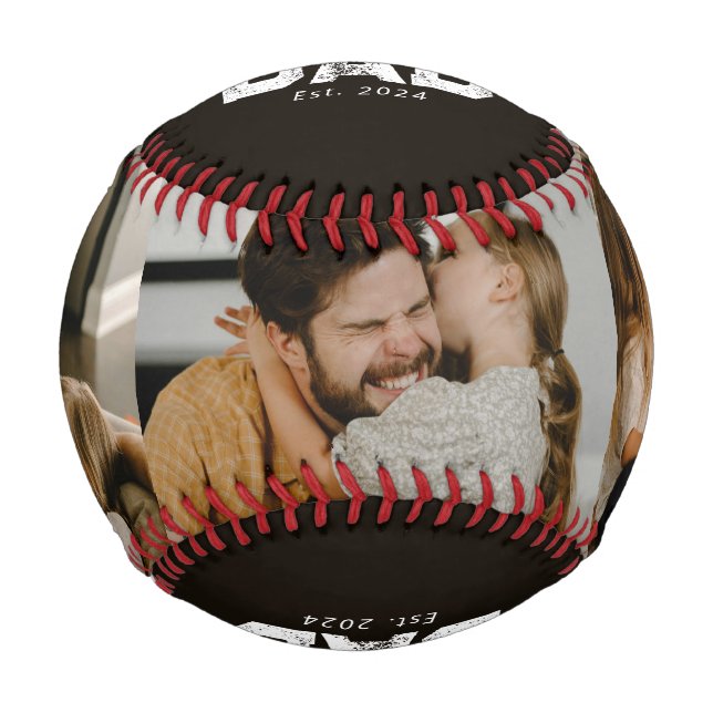 Dad Established Black Fun 3 Photo Baseball (Front)