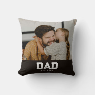 Dad Established Black Modern Bold Photo Cushion