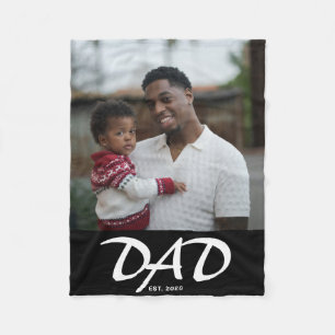 Dad Established Black Modern Bold Photo Fleece Blanket