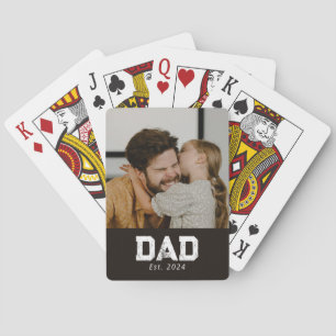 Dad Established Black Modern Bold Photo Playing Cards