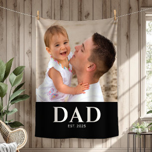 Dad Established Black Modern Photo Fleece Blanket