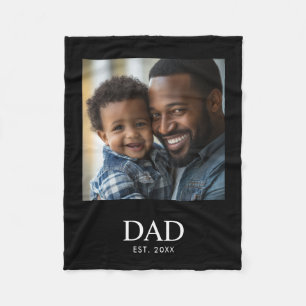 Dad Established Black Modern Simple Photo Fleece Blanket