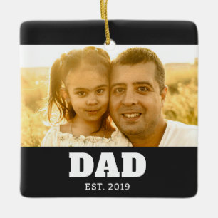 Dad Established Black White Bold Photo Ceramic Ornament