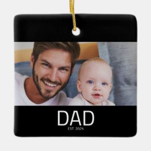 Dad Established Black White Bold Photo Ceramic Ornament