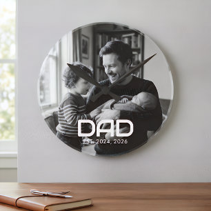 Dad Established Black White Bold Photo Round Clock