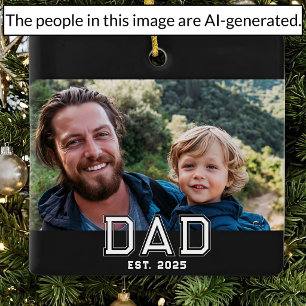 Dad Established Black White Bold Typography Photo Ceramic Ornament