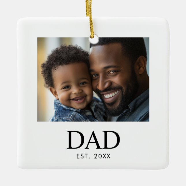 Dad Established Black White Simple Photo  Ceramic Ornament (Front)