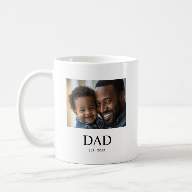 Dad Established Black White Simple Photo  Coffee Mug (Left)