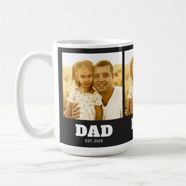 Dad Established Bold Black 3 Photo Coffee Mug (Left)