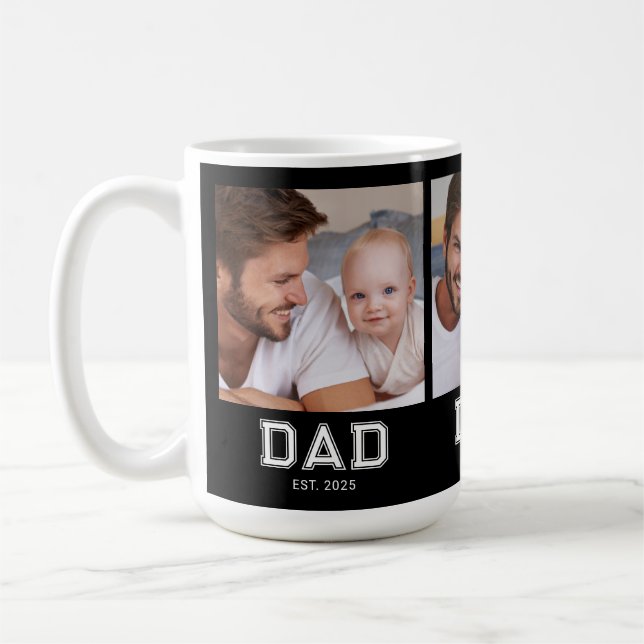Dad Established Bold Black 3 Photo Coffee Mug (Left)