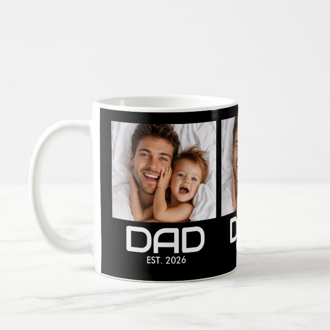 Dad Established Bold Black 3 Photo Coffee Mug (Left)