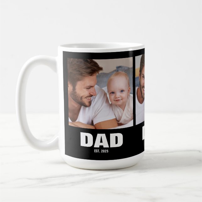 Dad Established Bold Black 3 Photo Coffee Mug (Left)