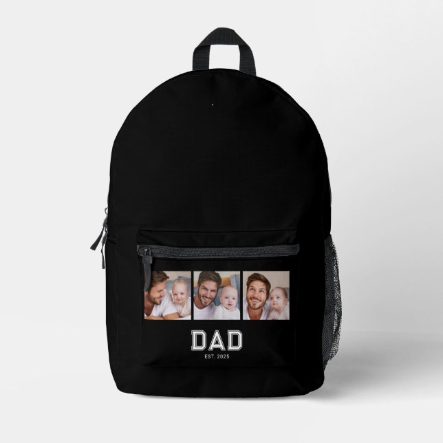 Dad Established Bold Black 3 Photo Printed Backpack (Front)