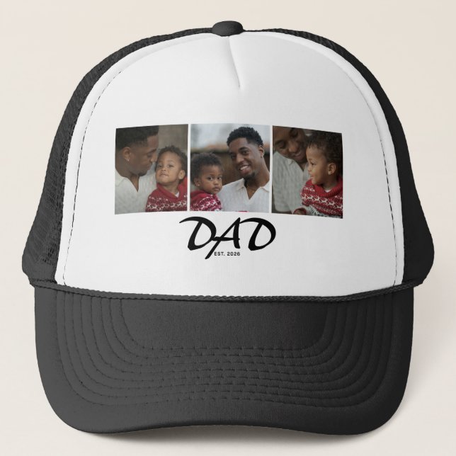 Dad Established Bold Black 3 Photo Trucker Hat (Front)