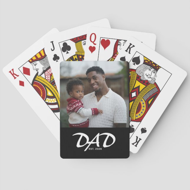 Dad Established Bold Black Photo Playing Cards (Back)