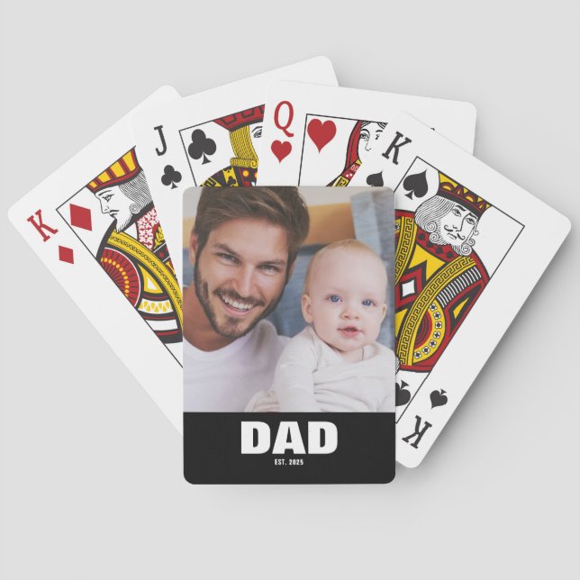 Dad Established Bold Black Photo Playing Cards (Back)