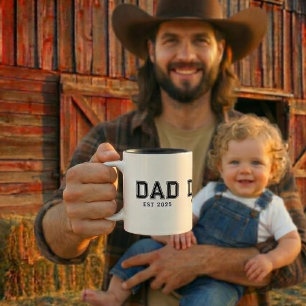 Dad Established Bold Black Year New Dad Gift Two-Tone Coffee Mug