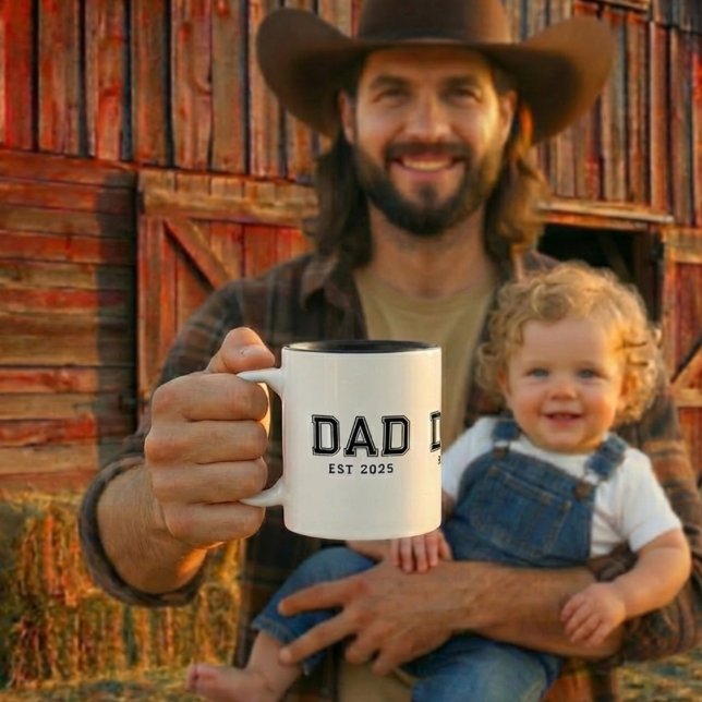 Dad Established Bold Black Year New Dad Gift Two-Tone Coffee Mug (Creator Uploaded)
