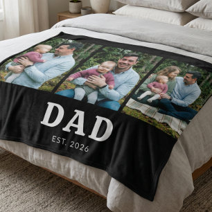 Dad Established Bold Modern Black 3 Photo Fleece Blanket