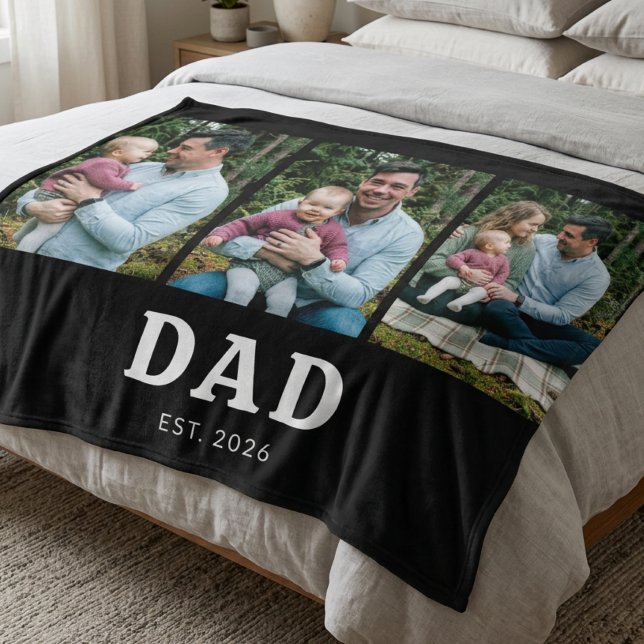 Dad Established Bold Modern Black 3 Photo Fleece Blanket (Creator Uploaded)