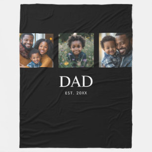 Dad Established Bold Simple Black 3 Photo Fleece Blanket