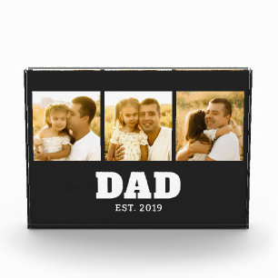 Dad Established Bold Text Black 3 Photo Block