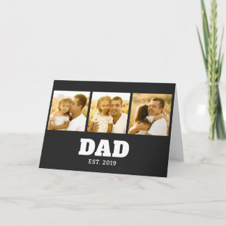 Dad Established Bold Text Black 3 Photo Card