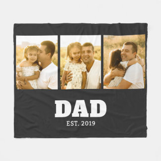 Dad Established Bold Text Black 3 Photo Fleece Blanket