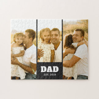 Dad Established Bold Text Black 3 Photo Jigsaw Puzzle