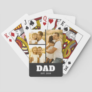 Dad Established Bold Text Black 3 Photo Playing Cards