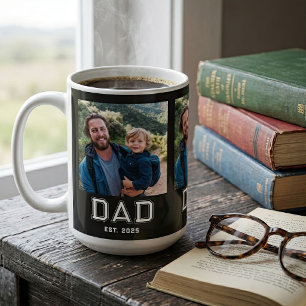 Dad Established Bold Typography Black 3 Photo Coffee Mug