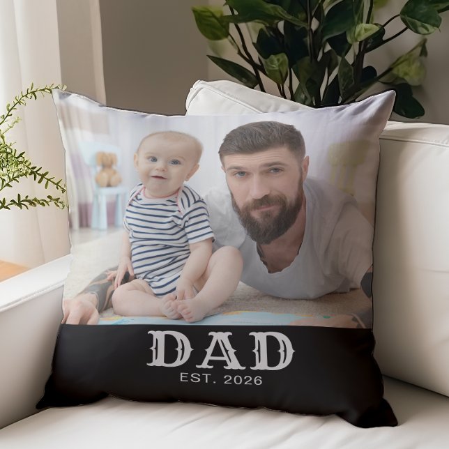 Dad Established Bold Typography Photo Cushion (Creator Uploaded)