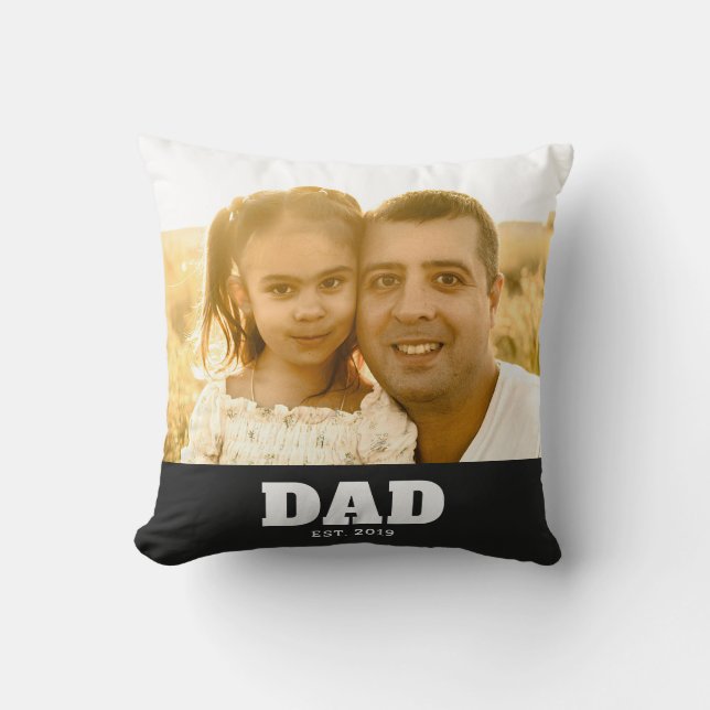 Dad Established Bold White & Black Photo Cushion (Front)
