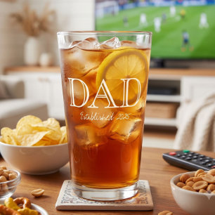 Dad Established Bold White Text Black Beer Glass