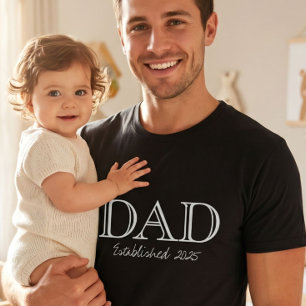 Dad Established Bold White Text Black T-Shirt