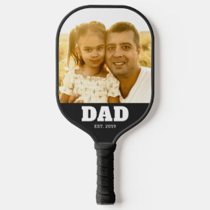 Dad Established Bold White Text Photo Pickleball Paddle