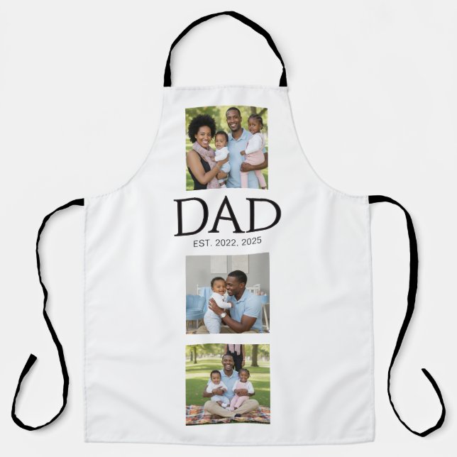 Dad Established Caps Black 3 Photo Fathers Day  Apron (Front)