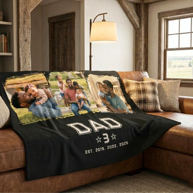 Dad Established Classic Bold White Black 3 Photo Fleece Blanket (Creator Uploaded)
