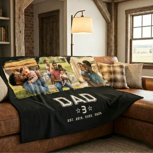 Dad Established Classic Bold White Black 3 Photo Fleece Blanket