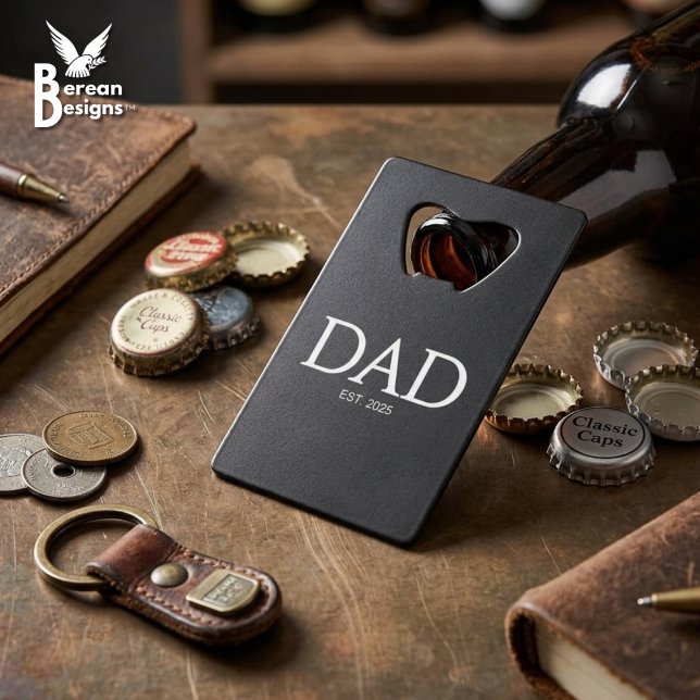 Dad Established Classic Caps Black (DAD ESTABLISHED card bottle opener with customizable year. Ideal gift for Father's Day. )