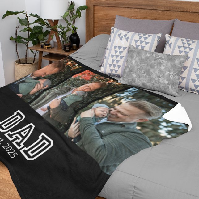 Dad Established Custom Year 3 Photo Fleece Blanket (Creator Uploaded)