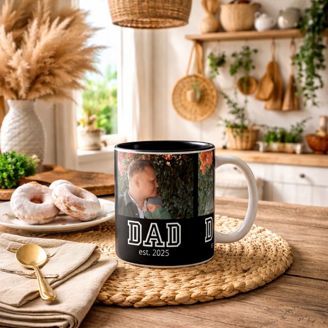 Dad Established Custom Year 3 Photo Two-Tone Coffee Mug (Creator Uploaded)