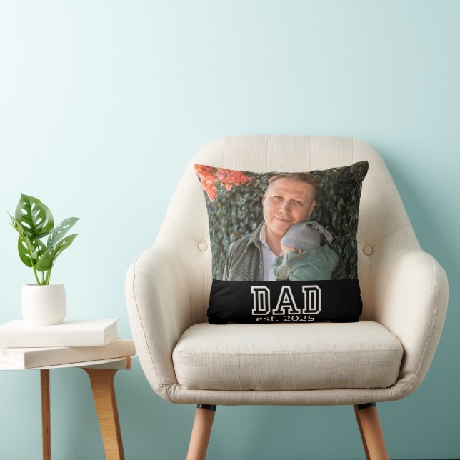 Dad Established Custom Year Photo Father Keepsake Cushion (Chair)